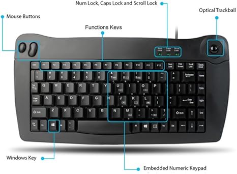 Adesso PS2 Wired Mini-Keyboard with Trackball (Black)